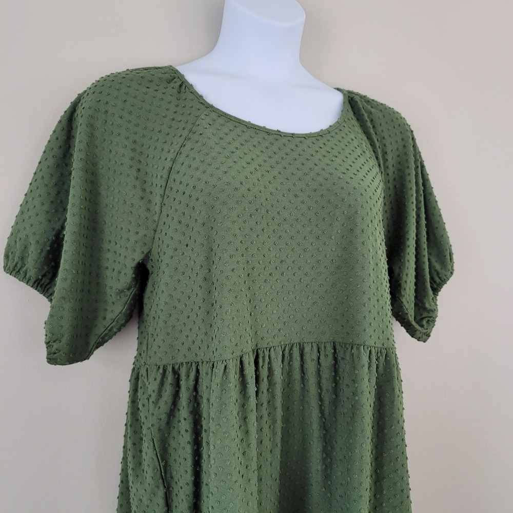 J.CREW Size XL Olive Green Short Sleeve Clip-Dot Tiered Babydoll Dress NWT BK512 - Picture 3 of 9